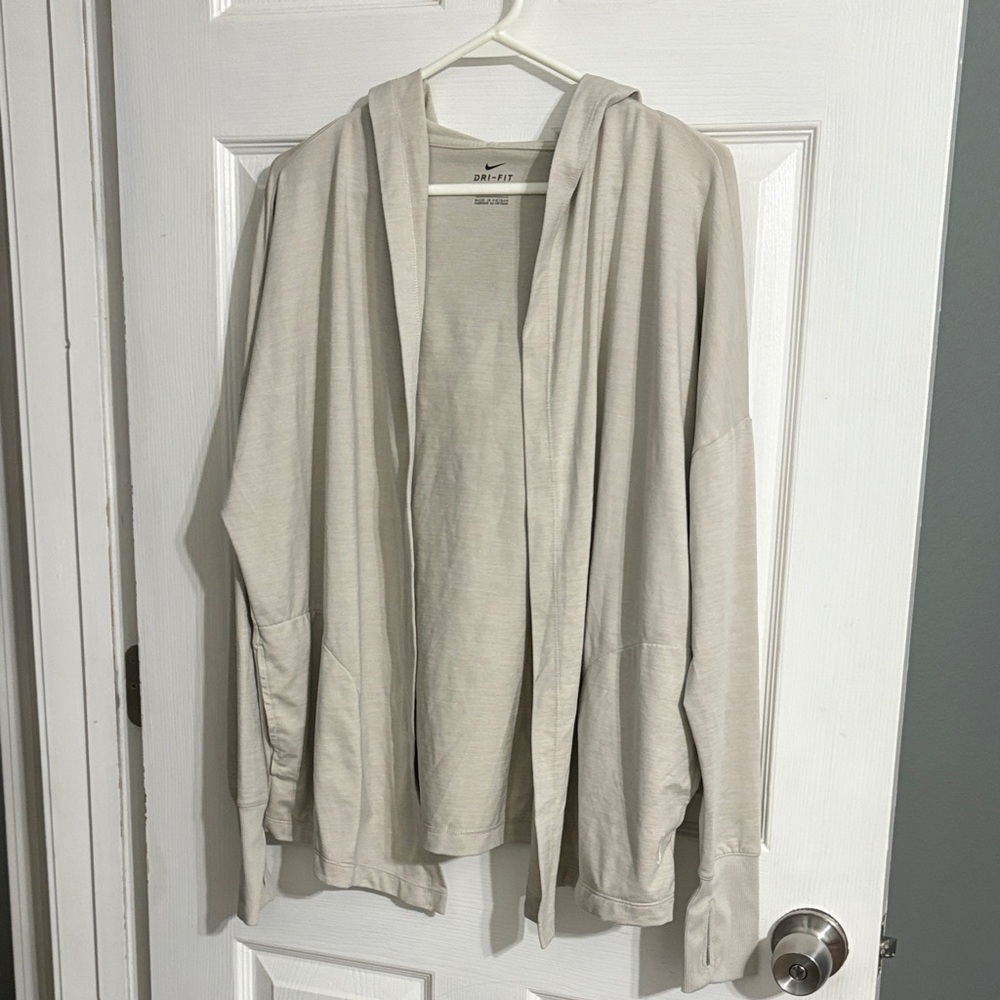 Nike Dri-Fit Beige Open-Front Hoodie Size Large
